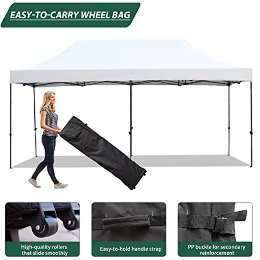 Festival event outdoor canopy: 10' x 20' pop-up tent, commercial-grade polyester fabric, black, instant setup with roller bag a image 5