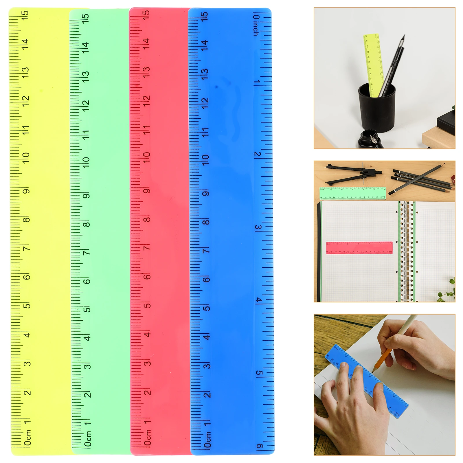 20Pcs Colored Straight Rulers Creative Cartoon Giraffe Design Student Measuring Rulers Portable Multifunction School Supply