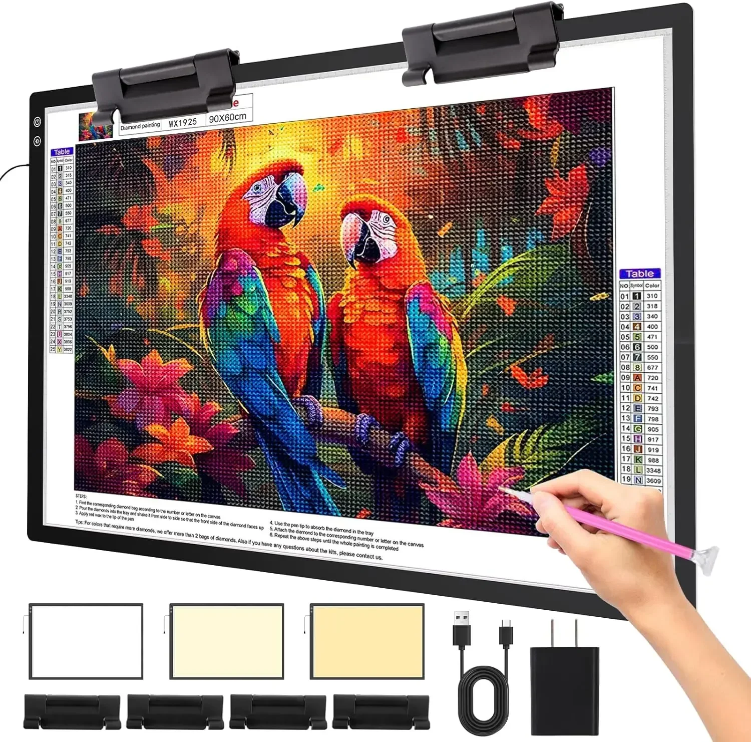 

Перезаряжаемая световая панель A1 для алмазной мозаики (35,4''x 23,6''), сверхбольшой беспроводной светодиодный световой планшет для трафаретирования и рисования, 3 цвета