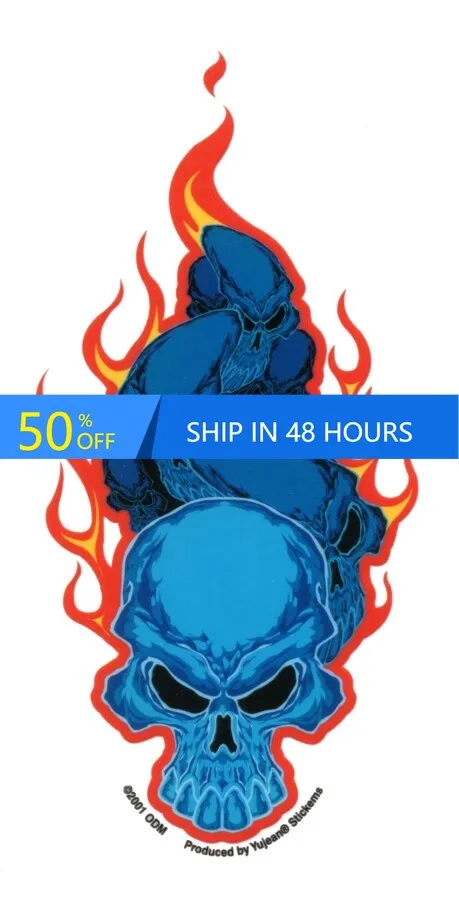 

FLAMING BLUE SKULL AutoDecal Cool Boat Laptop Camper Van Car Waterproof Vinyl Decal Gift Aesthetic Cute Trendy