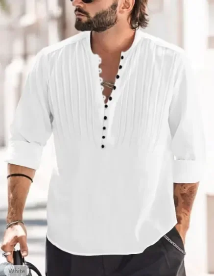 

2023 New Men's Casual Blouse Cotton Linen Shirt Loose Tops Long Sleeve Tee Shirt Spring Autumn Casual Handsome Men Shirts