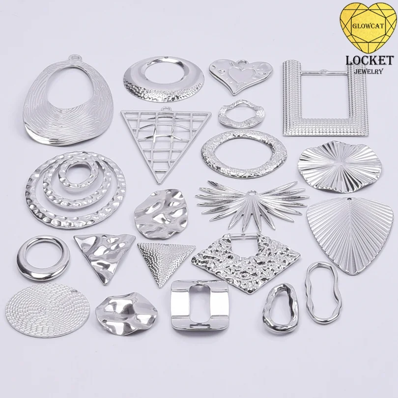 6Pcs/Lot Stainless Steel Personality Round Chunky Textured Hollow Charms DIY Vintage Irregular Stamping Embossed Pendant Jewelry