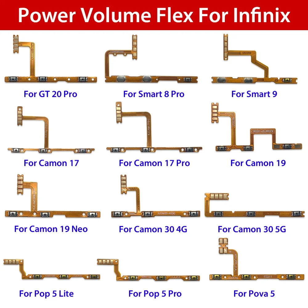Volume Button Power Switch On Off Button Flex Cable For Infinix GT 20 Pro/Smart 6HD X6511 X6512/8 Pro/9/ Tecno Camon 17/17 Pro