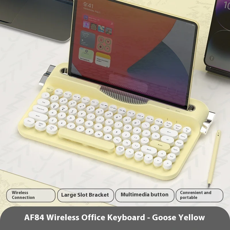 Ajazz Af84 Bluetooth Nirkabel 2.4G Dual-Mode Retro Keyboard Mendukung Koneksi Multi-Perangkat dengan Alurnya Sendiri Tetap