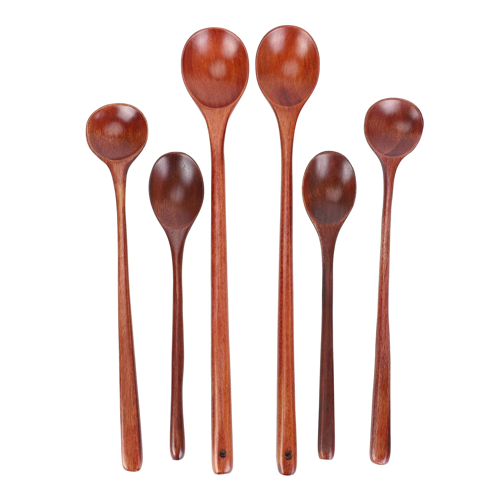 6 Pieces Wooden Spoons Kitchen Serving Long Handle Soup Spoons Cooking Tasting Spoons for Eating Mixing Stirring