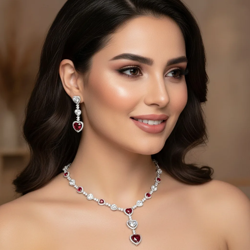 New Sweetheart Love Romantic Daily Jewellery Necklace Earrings Sparkling Dress 2 Pcs Banquet Party Gift Focus Bridal