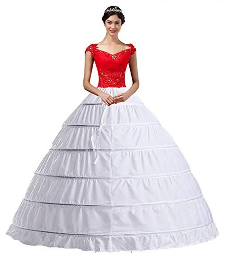 Vrouwen Wit Crinoline 6 Hoepel Lange Petticoats Rok Slips Floor Lengte Grote Onderrok Voor Baljurk Trouwjurk