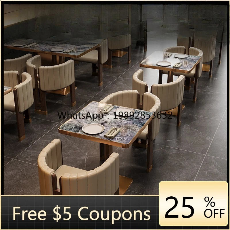 

LYY High-End Western Restaurant Dining Table and Chair Set Simple Dining Room Rock Slab Hotel Restaurant Backrest Dining Chair
