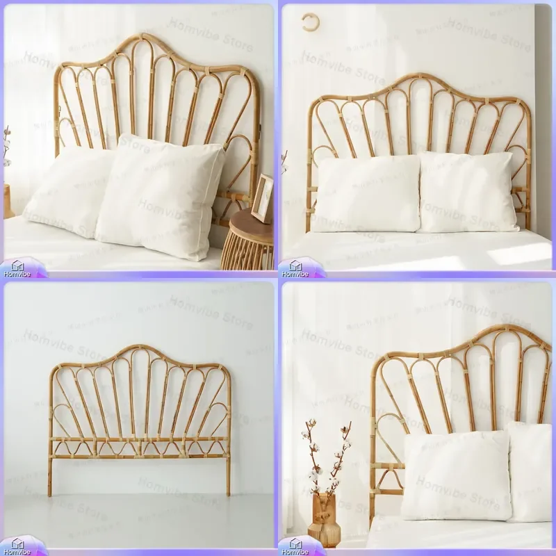 Natural Rattan Headboard Japanese Style Bed Backrest B&B Model Floor Standing Bedroom Decor Woven Cane Wall Panel Furniture