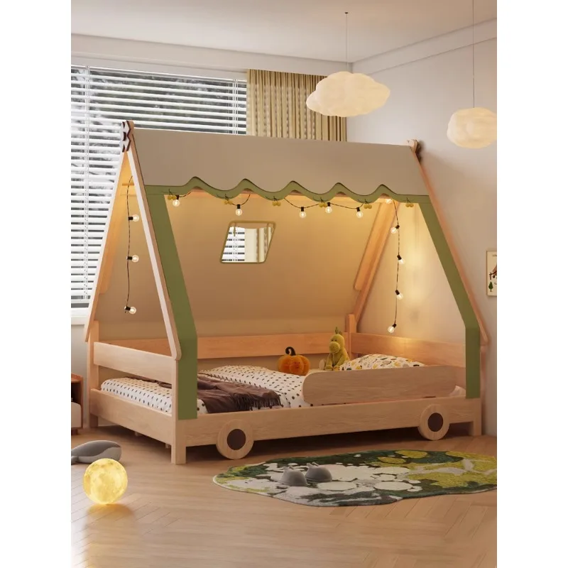 Full solid wood children's bed tree house tent boys and girls 1.2 meters with guardrail