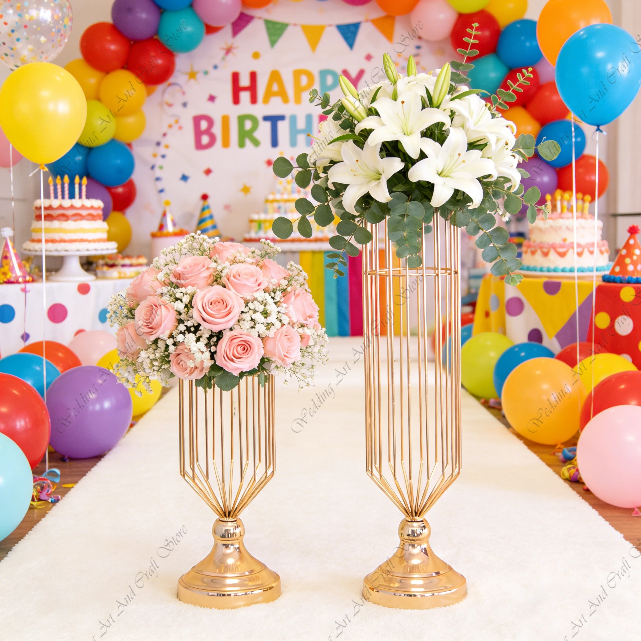 

10 шт. современных золотых металлических ваз и подставок для цветов F30 для свадеб, банкетов, декоративных композиций, держателей для букетов ivy757