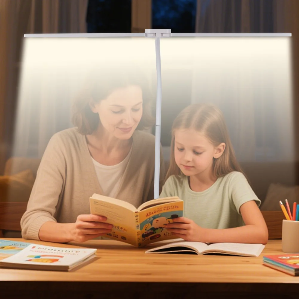 

White EuropeDouble head eye protection desk lamp color matching soft light dormitory study desk lamp USB desk timer bedside lamp