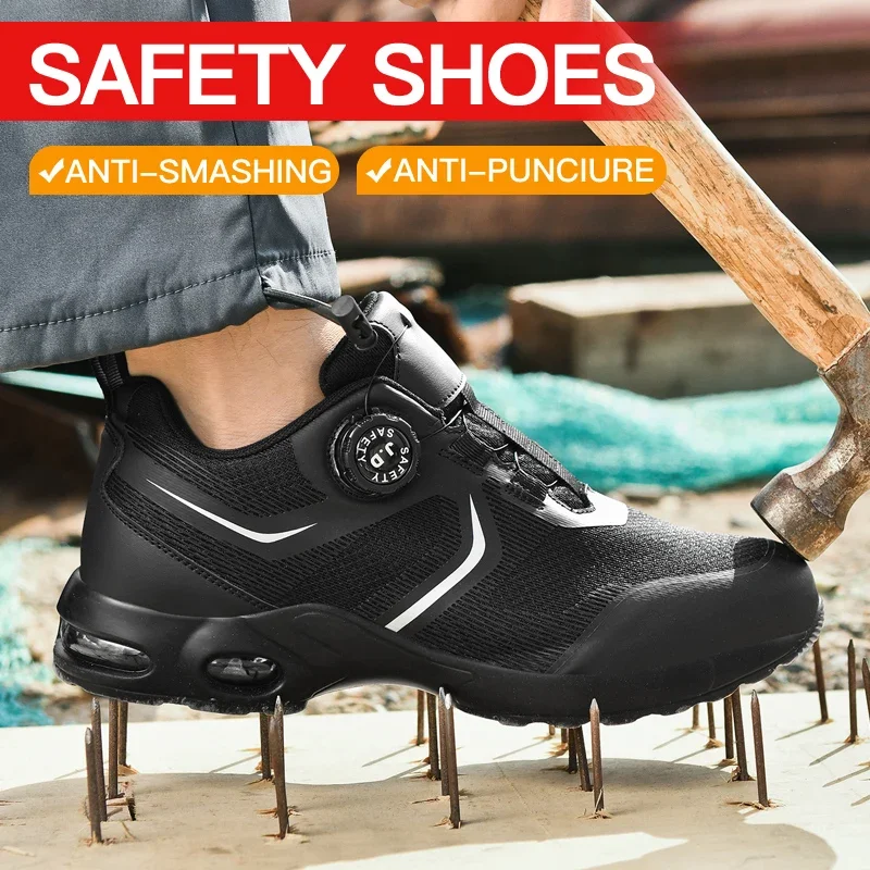

Rotary Button New Safety Shoes for Men Anti-impact and Anti-piercing Work Shoes Air Cushion Fashion Men's Sports Shoes