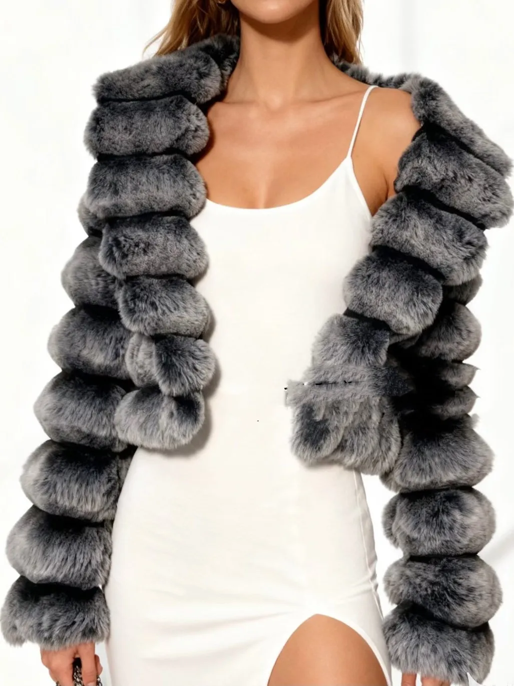 

Winter New ort Sle Faux Fur Rabbit Collar Women's Jaet Korean Faion High-End Sensation Ele Lady Coat Trendy