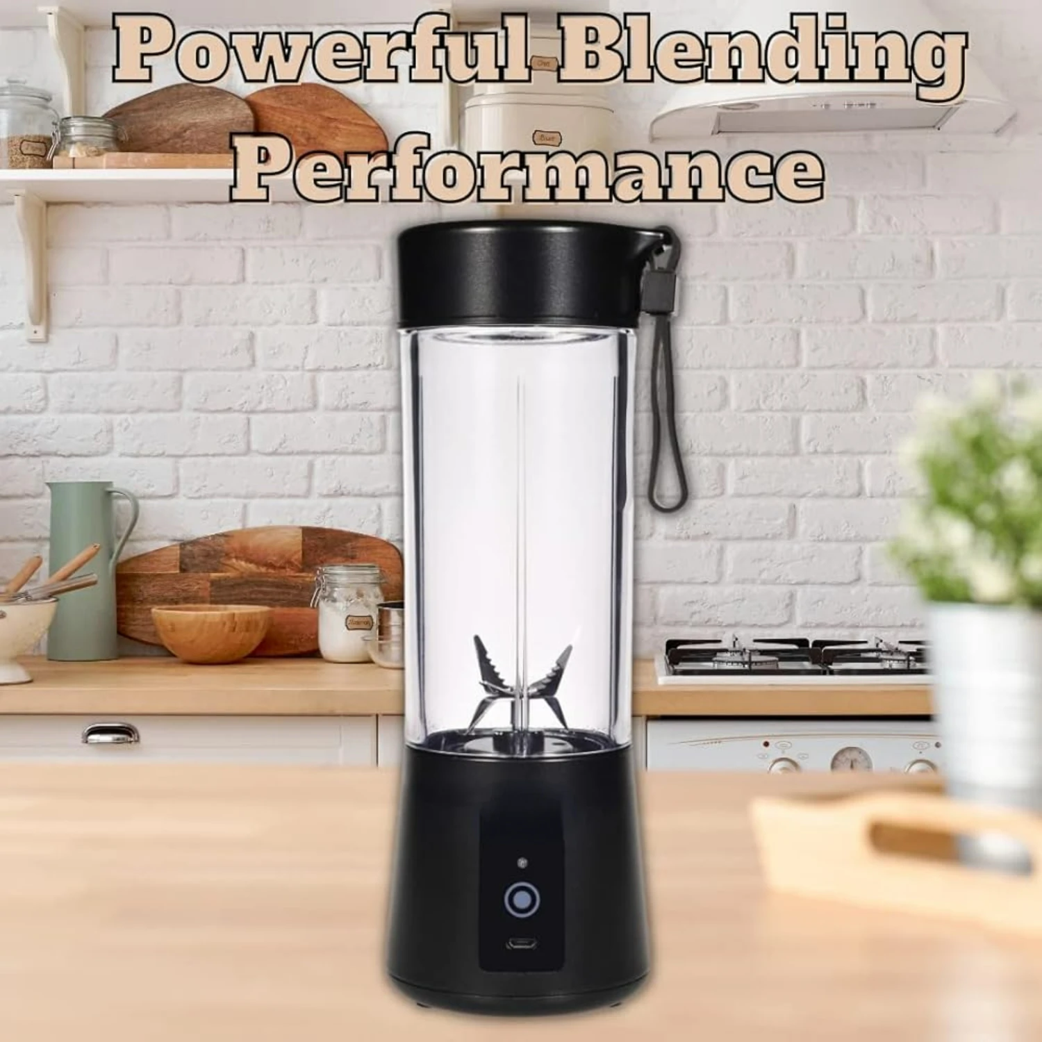 Convenient, Portable, and BPA-Free Black 14 oz Blender - Ideal for Shakes and Smoothies on-the-Go - Easy-to-Carry Design - Trave