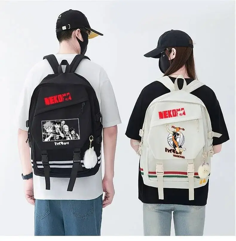 أنيمي لعبة أسود أبيض Haikyuu طالب المراهقين الحقائب المدرسية سعة كبيرة Mochilas حقائب الظهر للهدايا
