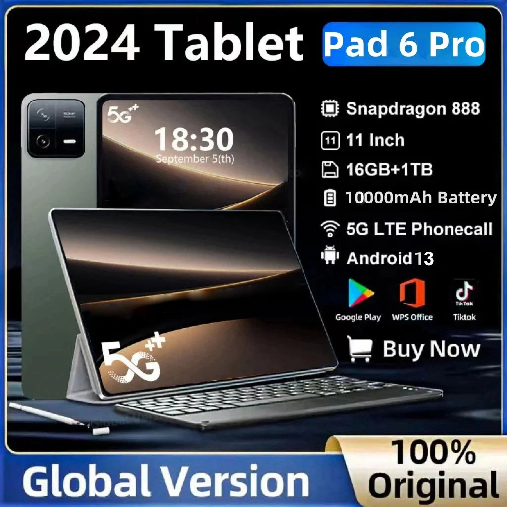 

2024 Original Global Version Pad 6 Pro Tablet Android 13 16GB+1TB 120000mAh Snapdragon 888 Tablets 5G Dual SIM WIFI HD 4K Mi Tab