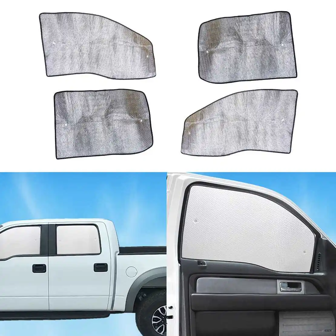 4pcs Side Window Sunshade Sun Shield UV Block Aluminum Foil Fit For Ford F250 Super Duty Crew Cab 1999-2007 Silver