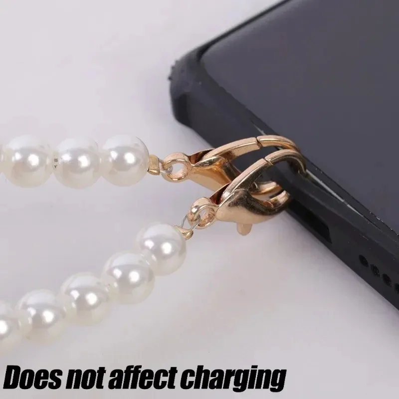 Portable Phone Lanyard Crossbody Chain Strap Pearl Wrist Strap Anti-lost Sling for Iphone 15 14 ProMax Samsung Xiaomi Wriststrap