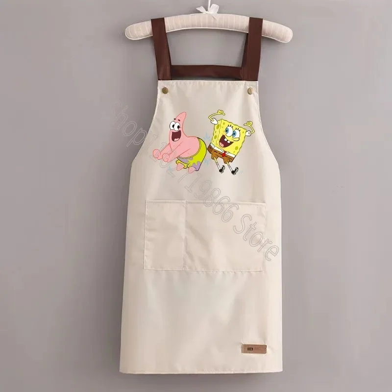 SpongeBob SquarePants Kitchen Apron Waterproof Ladies Men Home Aprons Wipeable Oil Resistant Baking BBQ Restaurant Cafe Aprons