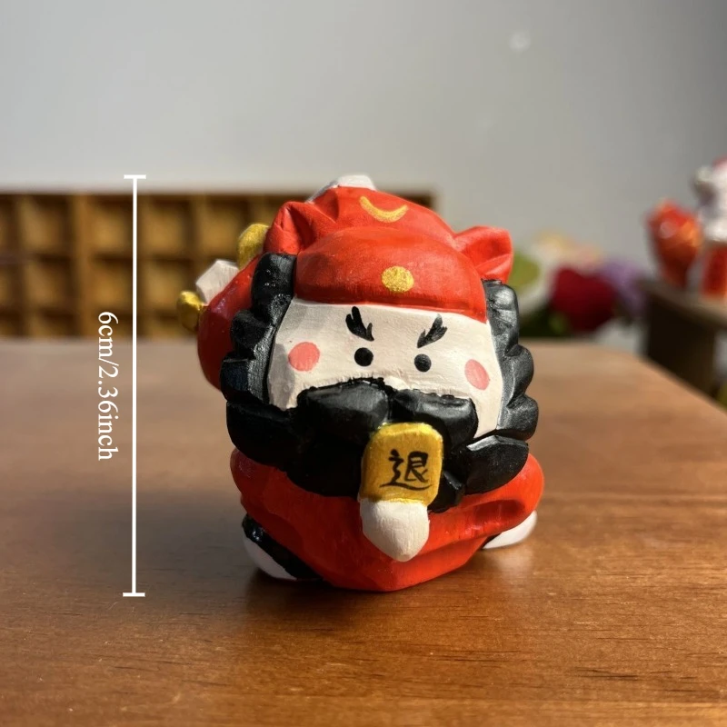 1 PC Handmade Wood Carved Cute Zhong Kui Figurine Creative Home Desk Decor Craft Chinese Style Auspicious Unique Birthday Gift