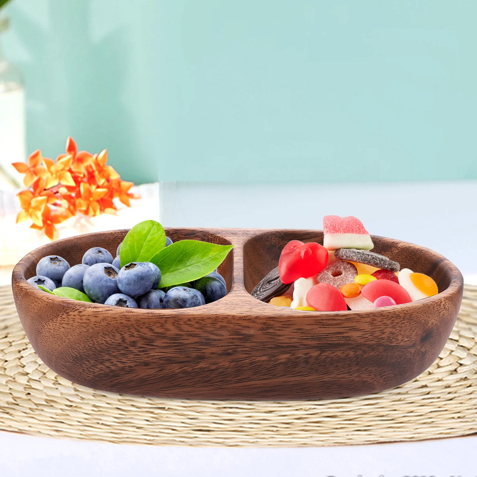 

Wooden Compartment Wood Divided Salad Bowl Fruit Plate 21x12x4 5cm Snack Bowl Kitchen Home Supplies Salad Basin
