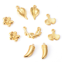 3pcs Gold Stainless Steel Charms for DIY Jewelry Making Leaves Flower Pendant Mini Connector Charm Necklace Bracelet Accessories