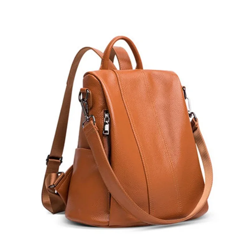 Mochila antirrobo de cuero genuino suave para mujer, bolso de hombro de moda, mochilas femeninas de cuero de vaca