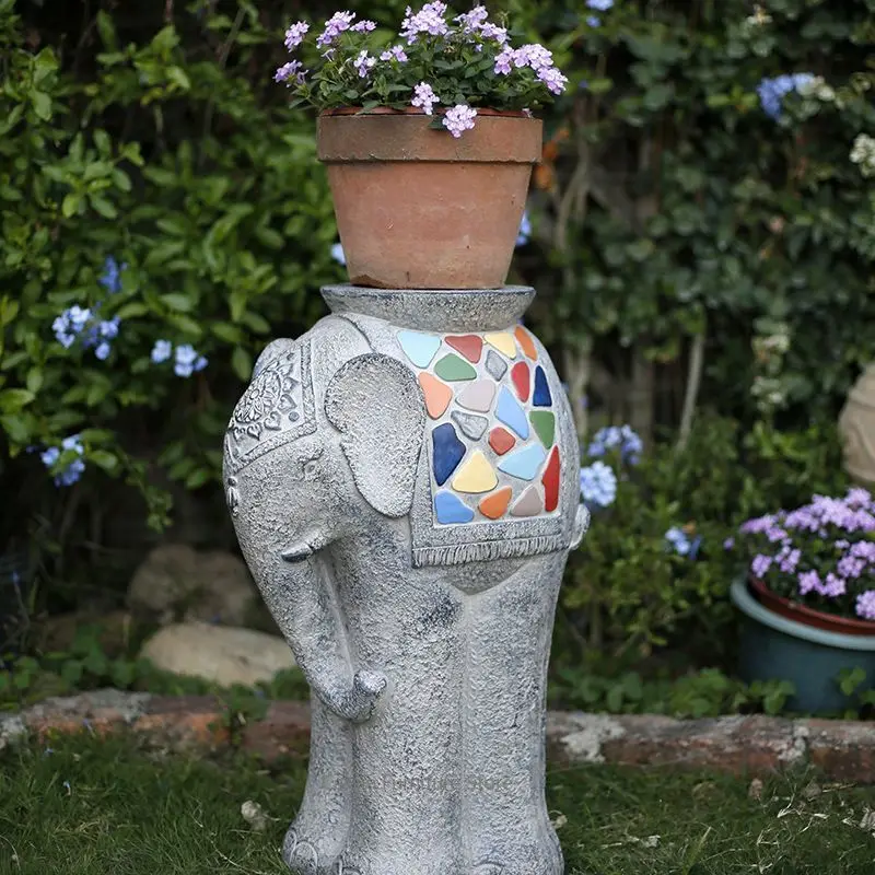 Large Elephant Statue for Garden, Stone-Like Sculpture for Outdoor Mall, Cartoon Animal Ornament for Courtyard Patio