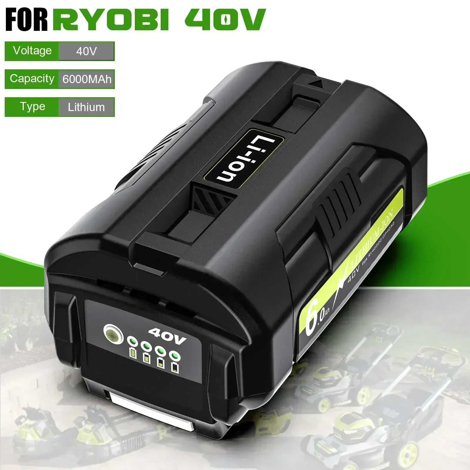 

Литий-ионный аккумулятор 40 В, 6000 мАч для Ryobi OP4040 OP4026 OP4030 OP4050 OP4060A OP40201 OP40301, коллекция аккумуляторов для беспроводных электроинструментов