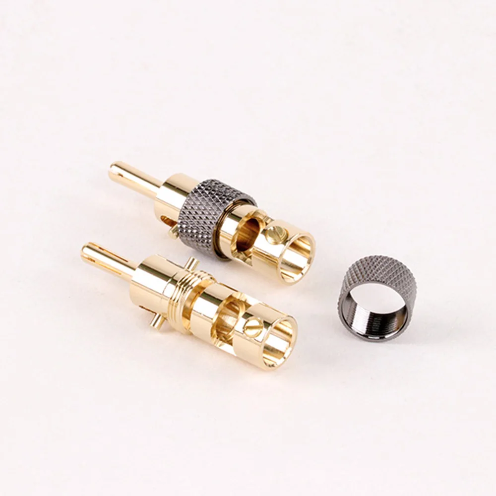 8pcs Free Shipping 24K Gold Plated Self-Lock Brass Banana Plug Audio Male Connector Speaker Amplifier Jack