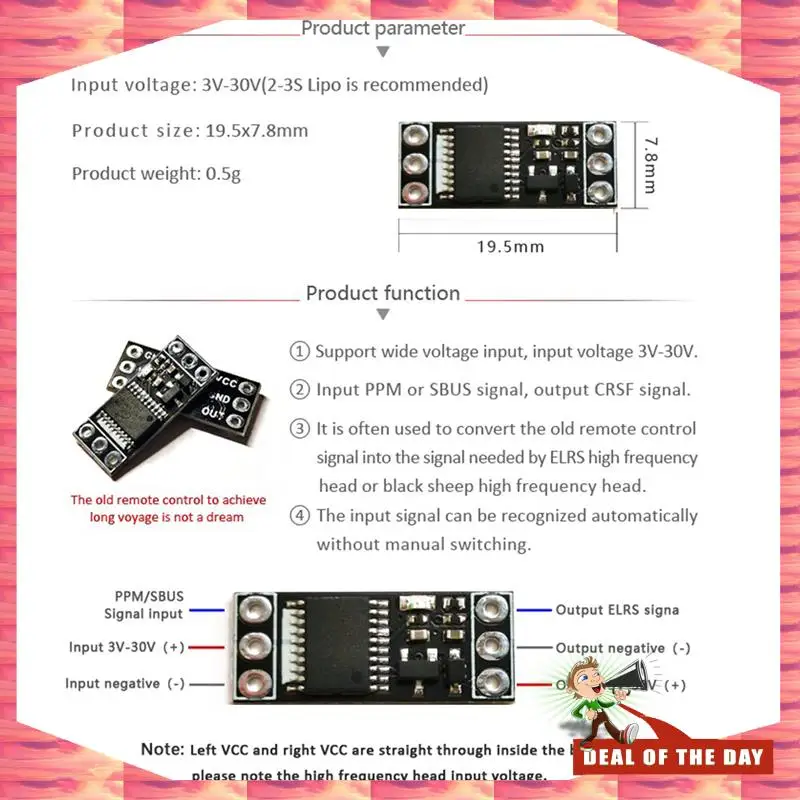 Módulo CR1 de entrega en 24 horas, placa adaptadora PPM/SBUS a ELRS CRSF para transmisor AT9S FLYSKY WLFY MC