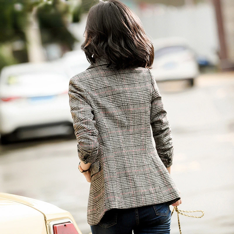 Chaqueta de manga larga para mujer, abrigo de oficina, color gris y café, ropa de otoño e invierno, novedad