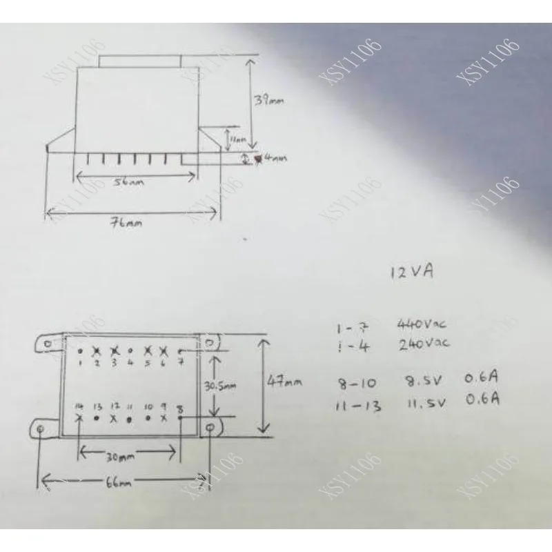 

Трансформатор AS5418 12ВА, вход 0-230В-400В, выход 8.5В/11.5В, замена B1406090, трансформатор напряжения