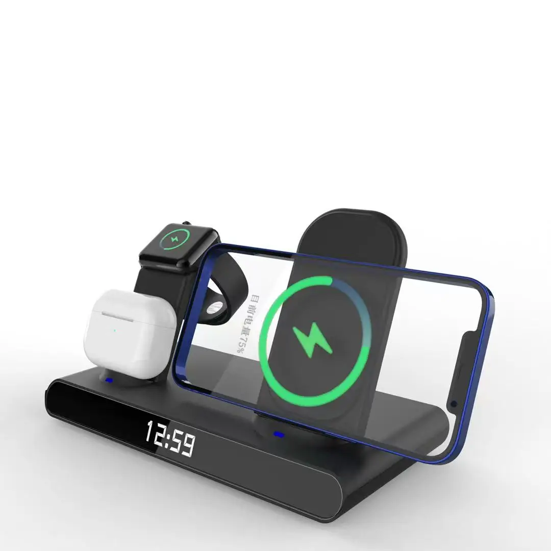 

Hot Selling 3 in 1 Wireless Charger 15w Wireless Fast Charging With Clock Charger Stand Wireless Mobile Phone Charger
