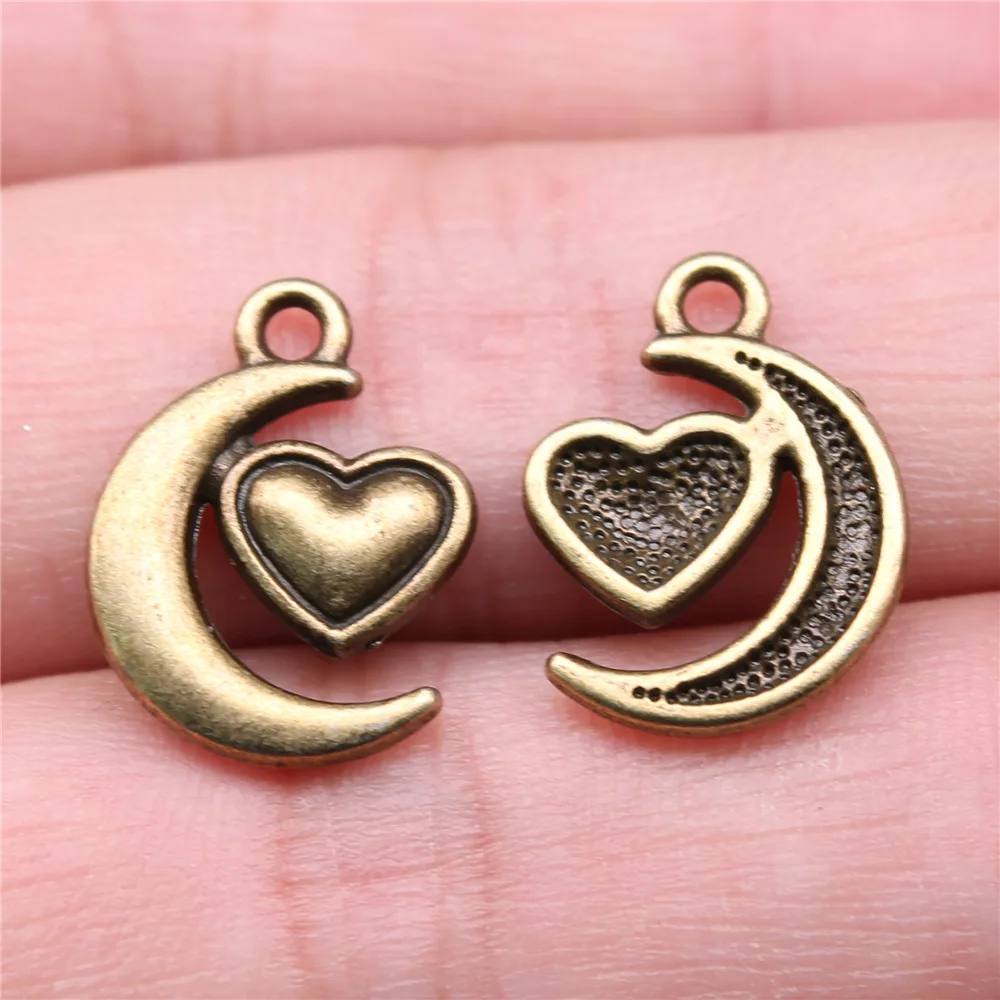 

10pcs 18x14mm 2 Colors Antique Silver Color Antique Bronze Color Heart Moon Charms Handmade Jewelry Making Accessories