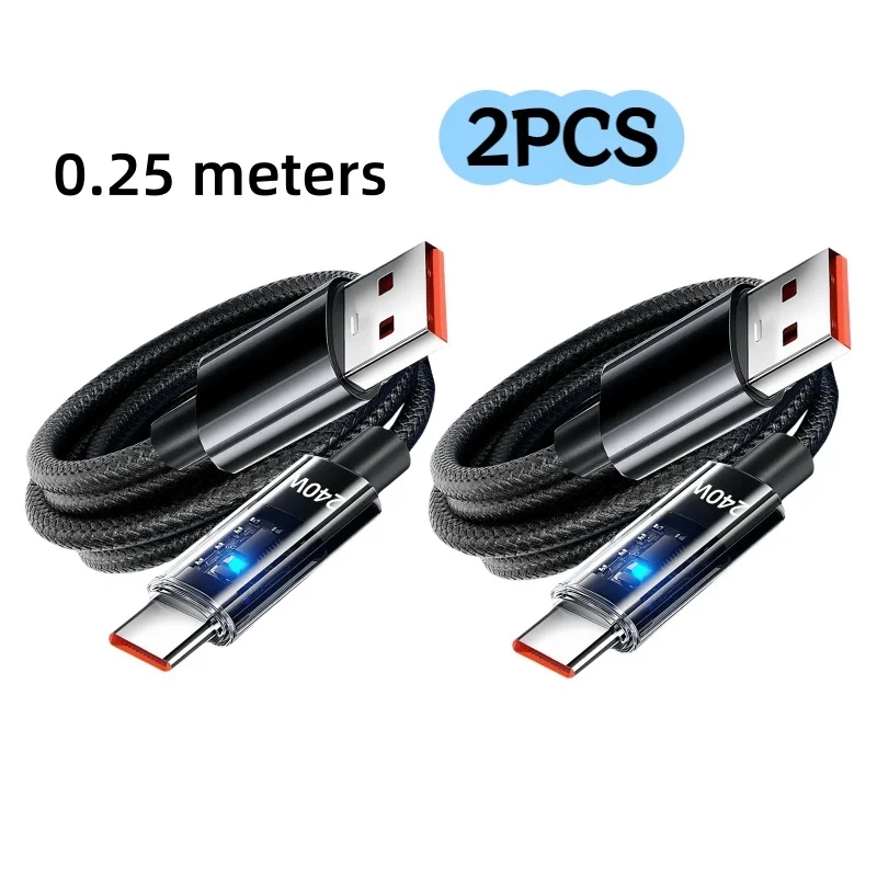 2‑Pack 0.25M Short USB‑C Charging Cable,240W Super Fast Charge with LED Light,Compatible with Huawei Honor Samsung & Laptops