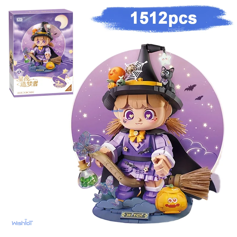 

Little Witch Building Blocks 1512PCS Mini Bricks with Lighting Magic Halloween Pumpkin Black Cat Flying Broom Kids Girl Toy Gift