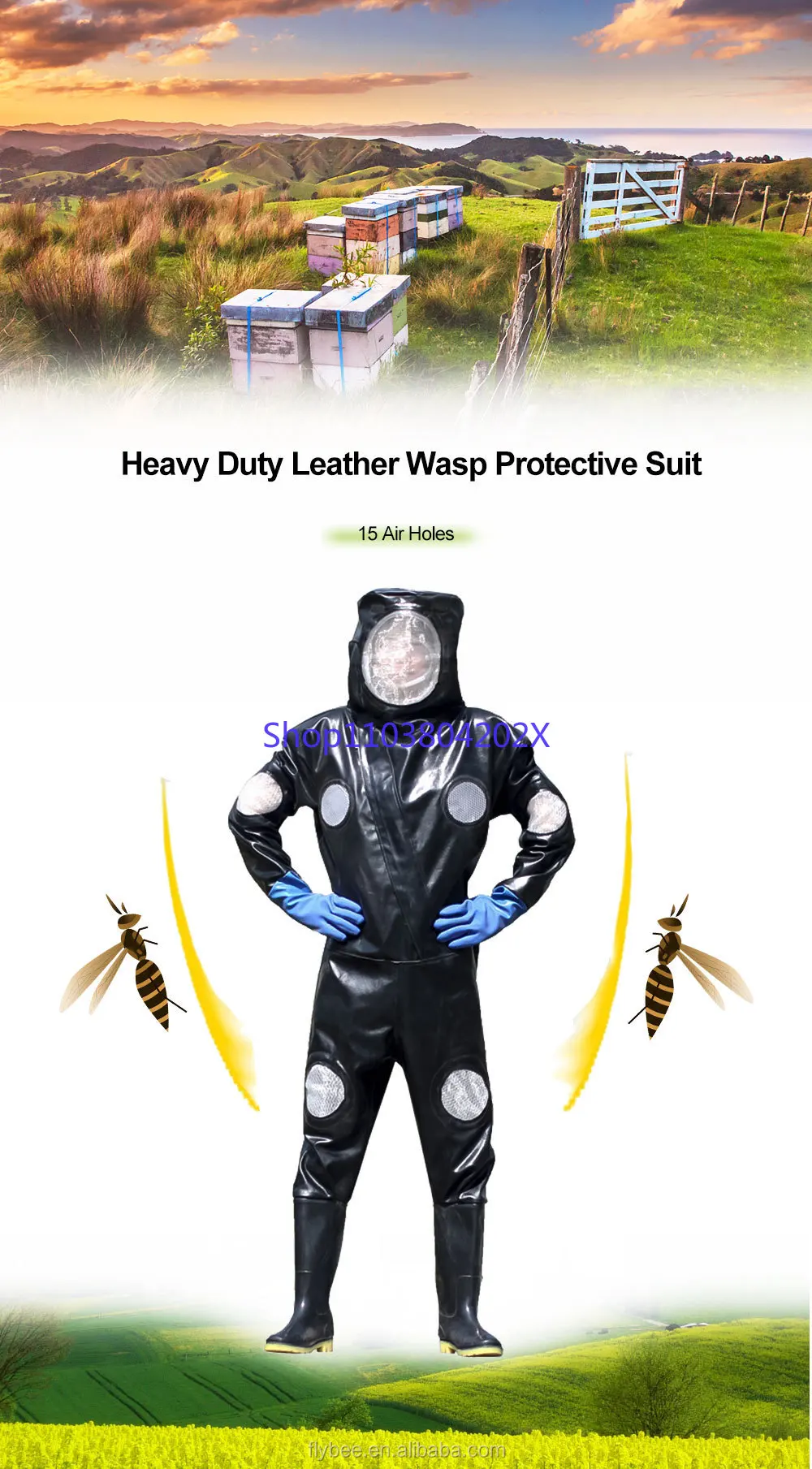 Heavy Duty 15 Air Hole PU Leather Wasp Protective Bee Suit Hornet Clothing Apiculture Beekeeping Equipment Tools