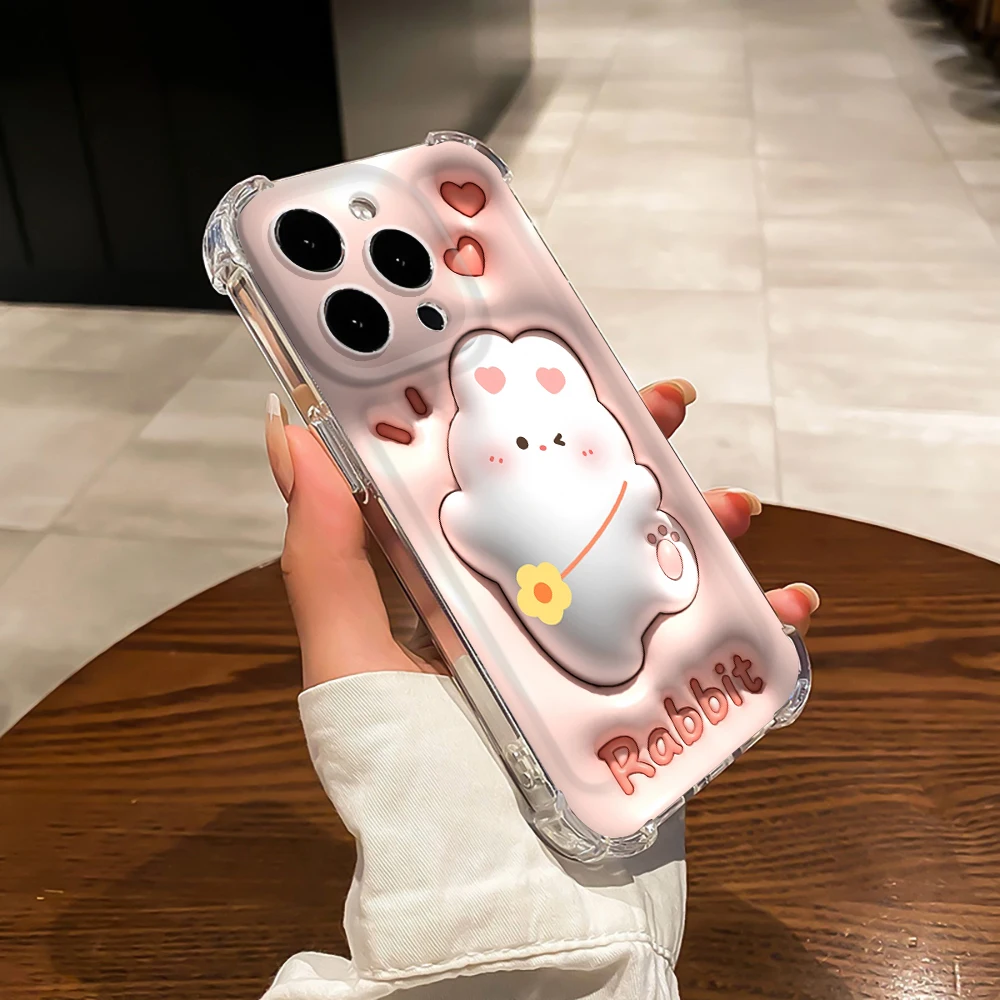 

Cute Rabbit Phone Case for iPhone 15 14 13 12 11 Pro Max X Xs XR Max 7 8 Plus Luxury Shockproof Transparent Bumper Cases Cover