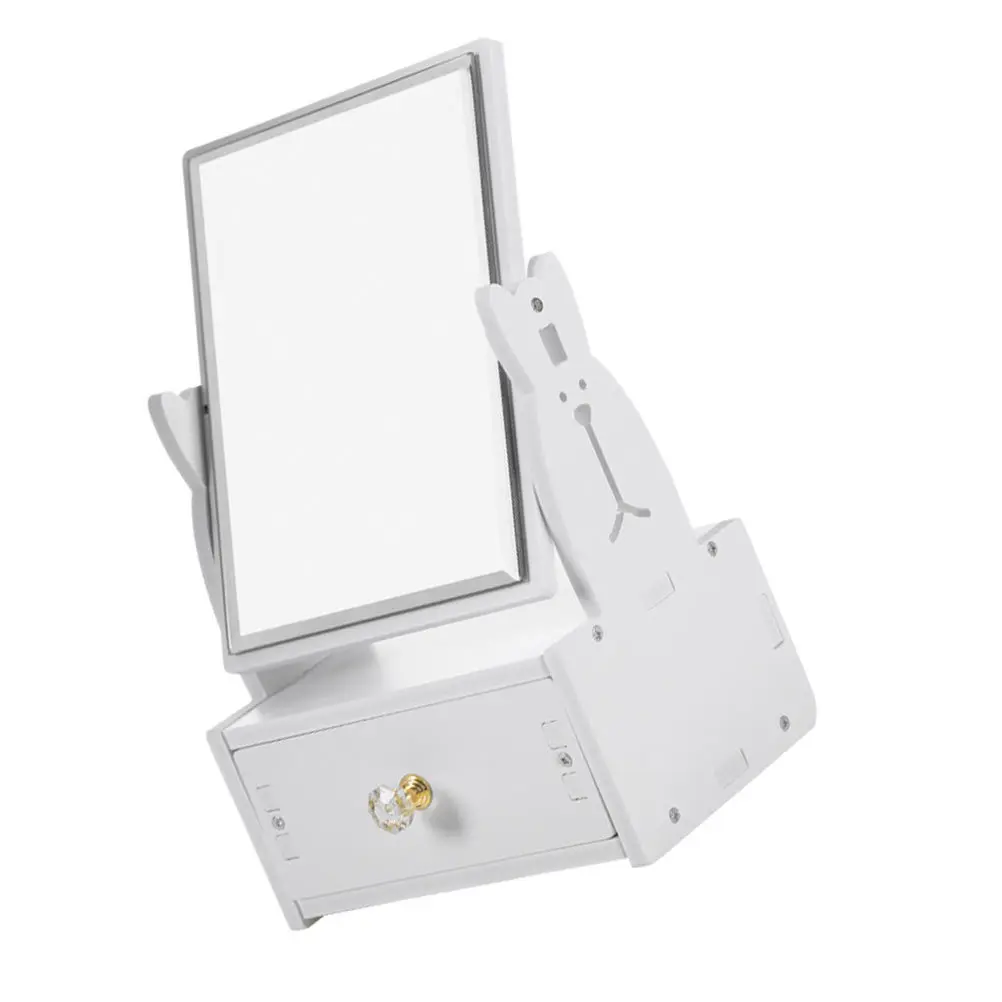 Lovely Vanity Mirror Desktop Makeup Mirror with Drawer Turnable 360 Degrees Exquisite Crystal Handle for Jewelry Hair