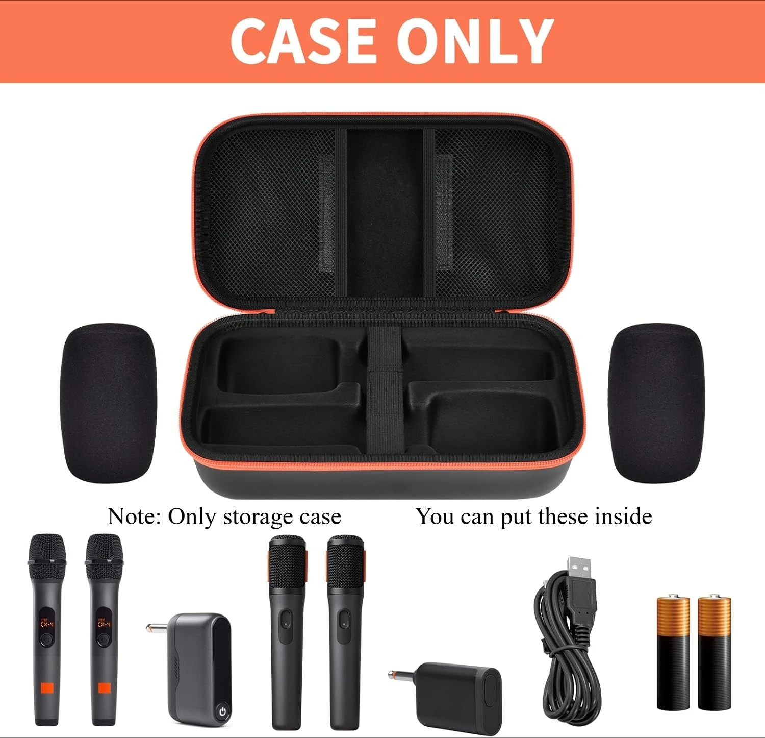 Wireless Microphone Case for JBL PartyBox & Two Mic System, Shockproof Karaoke Microphones Travel Storage Box with Mic Foam Cove