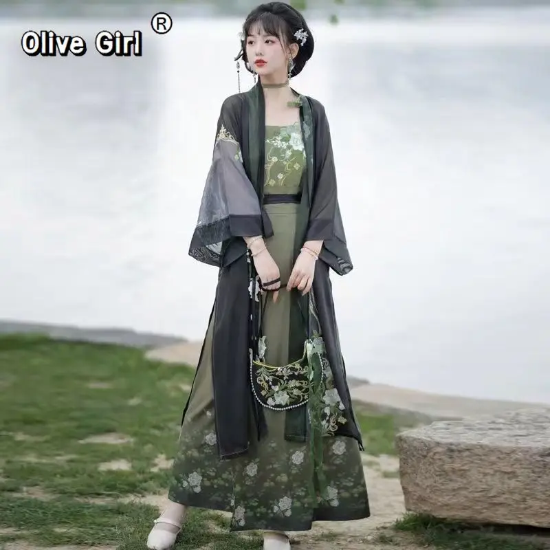 olivegirl-tenue-hanfu-de-l'Epoque-song-pour-femme-collection-Ete-2026-manteau-brode-de-fleurs-gilet-a-bretelles-style-temple-de-chang'an-et-jupe-Evasee