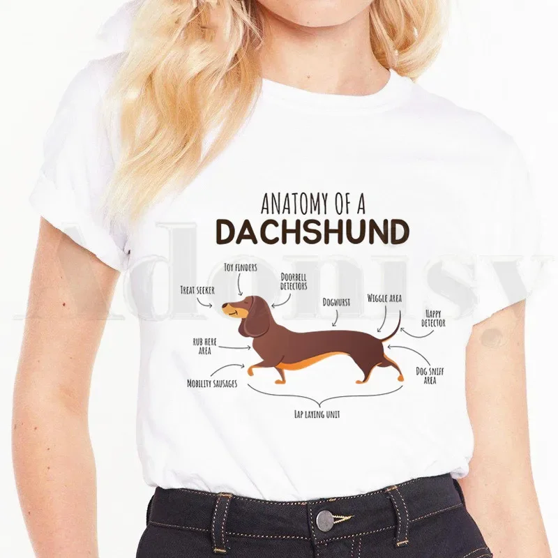 Anatomy Life Is Better With A Dachshund Funny Cute Short Sleeve Female Tops Tees Harajuku  VintageT Shirts Women\'s T-shirt