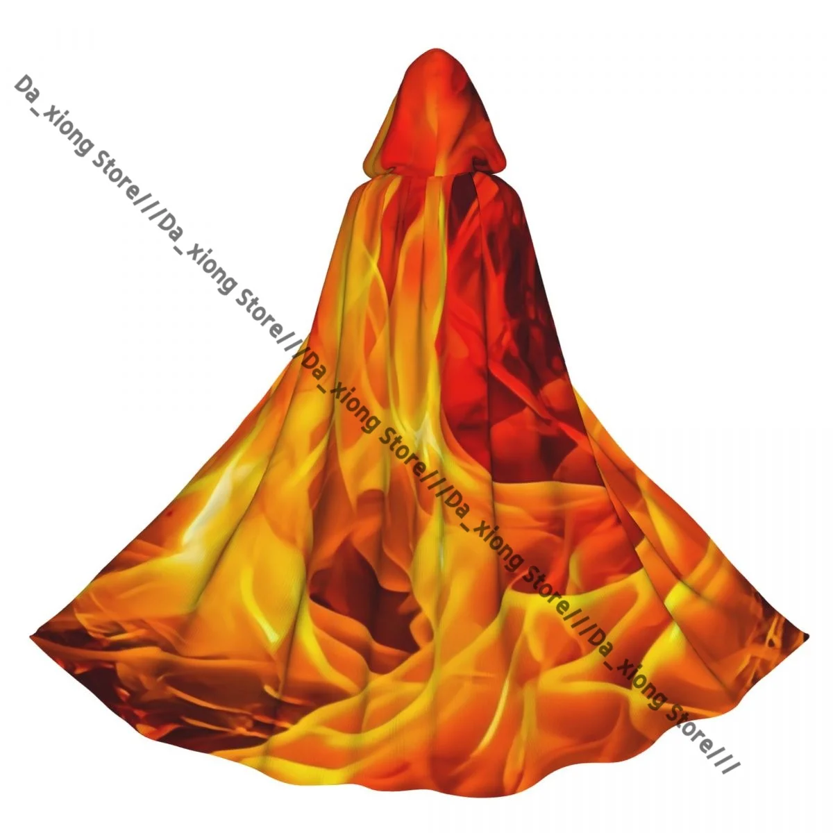 

Fire Print Witch Cloak Hooded Cosplay Costume Halloween Adult Long Party Cape