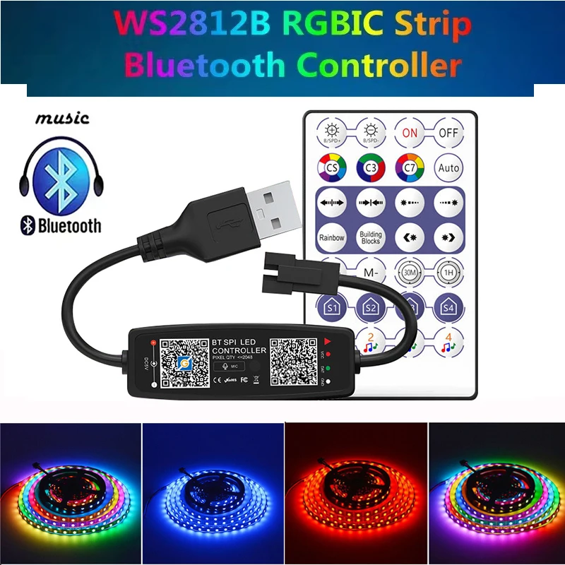 

WS2811 WS2812B Controller Music Bluetooth App Built in Mic Pixel LED Strip Light SK6812 Addressable LED Light Strip USB DC5V-24V