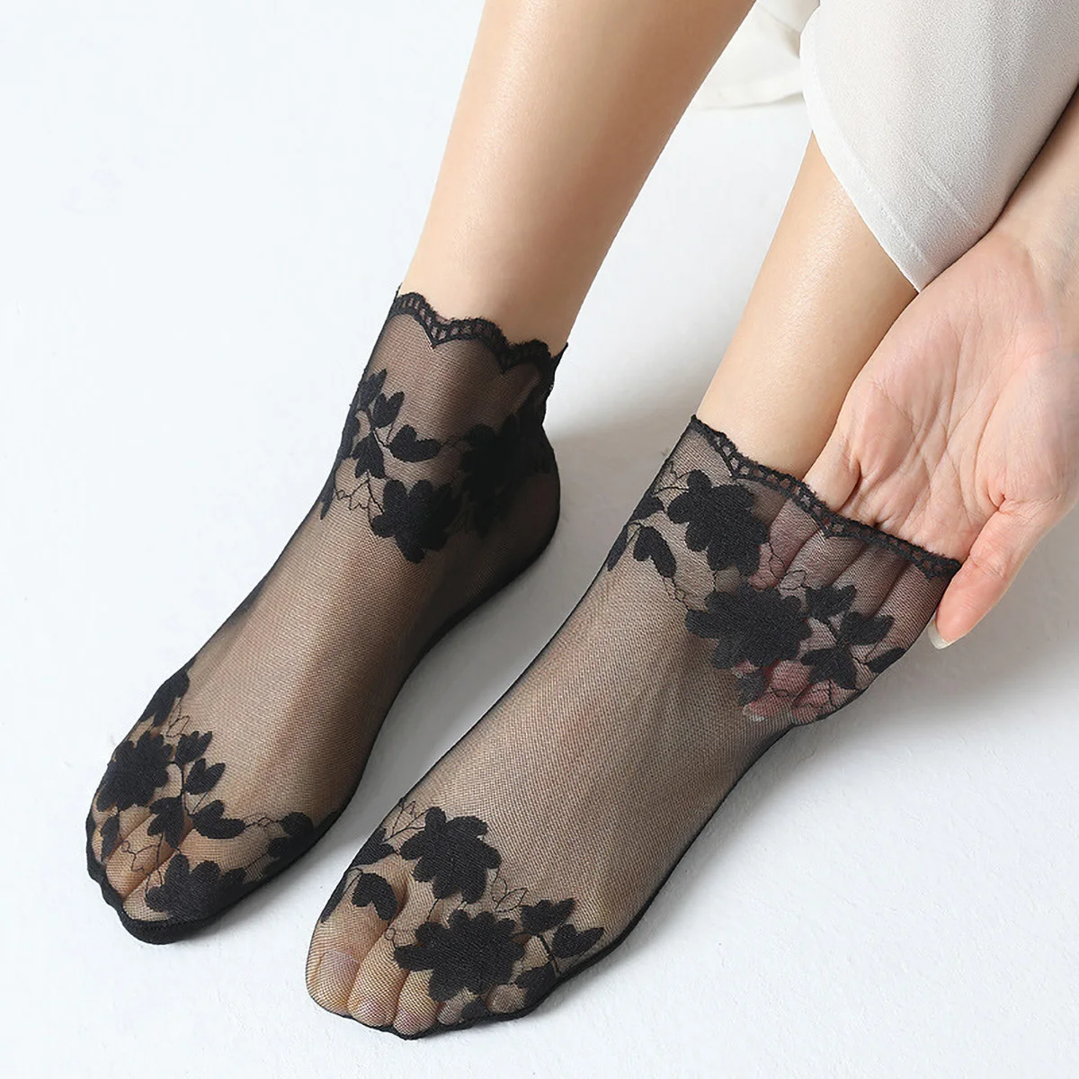 5 Pairs Women Lace Thin Transparent Socks Summer Flower Invisible Ruffle Sock Mesh Breathable Fashion Female Ankle Socks