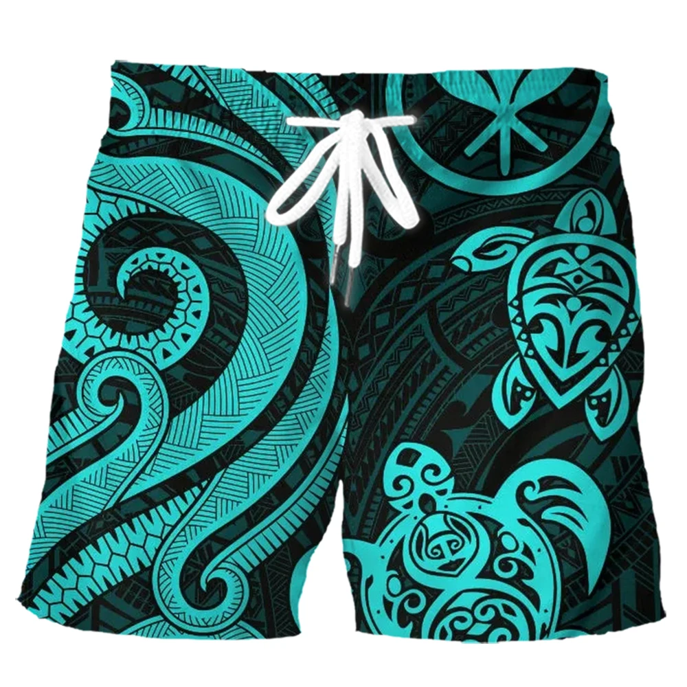 HX Fashion-pantalones cortos con estampado 3D para hombre, ropa deportiva informal Unisex, tatuaje polinesiano, hibisco