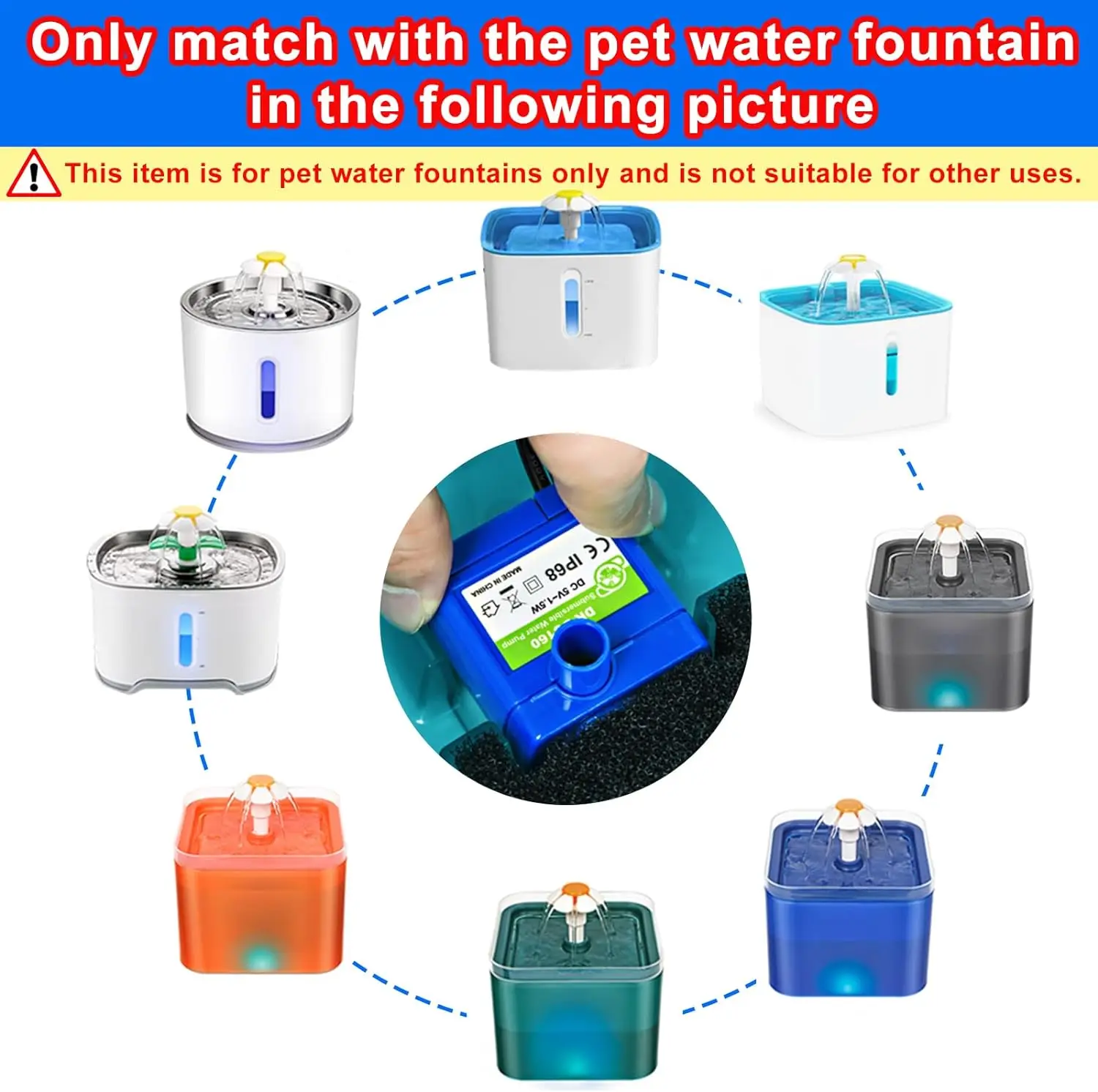 Water Pump LED Light Pet Cat Water Fountain Motor Replacement for Cat Flowers Drinking Bowl Dispenser Pet Accessories