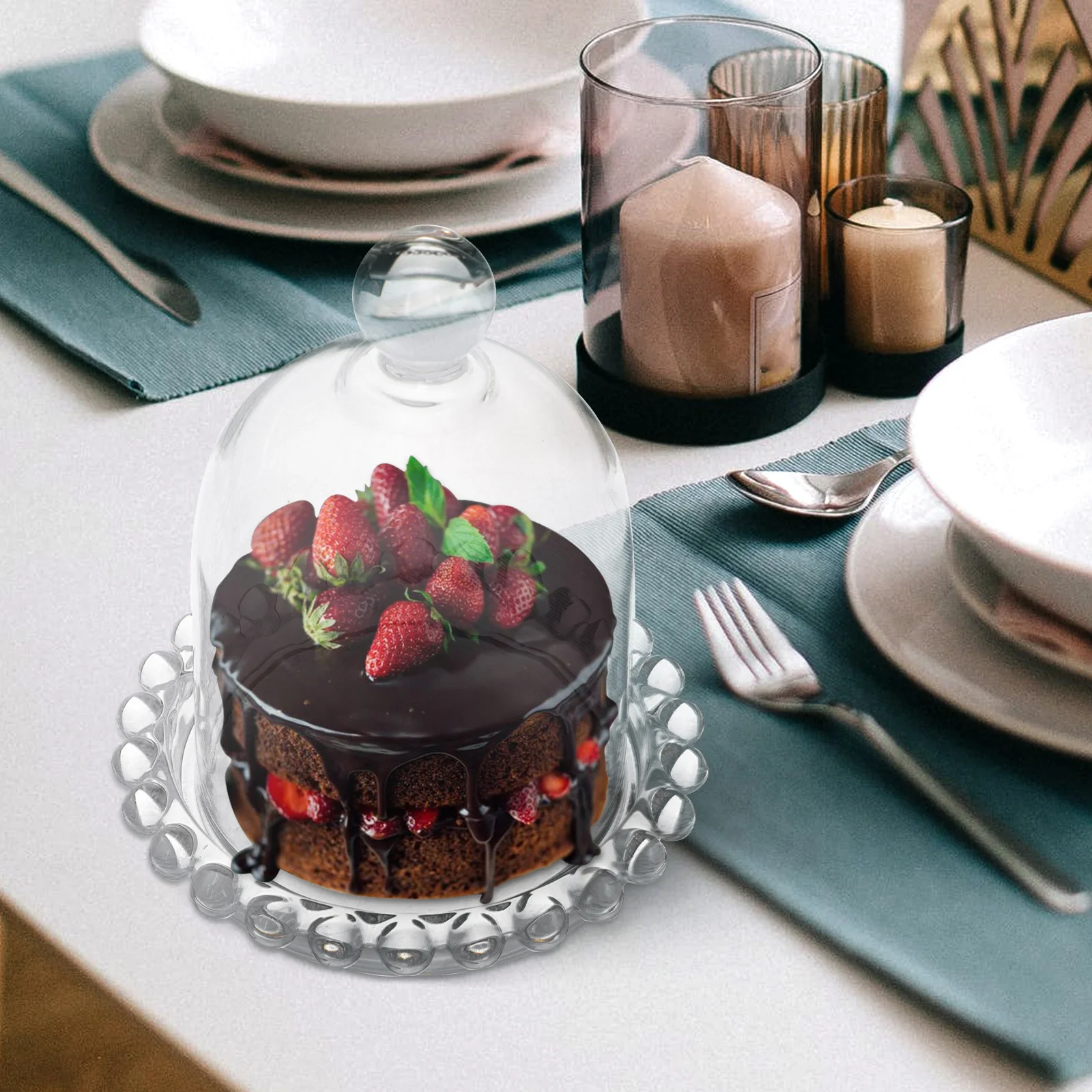 

1Set Transparent Cake Tray Decorative Dessert Plate Household Food Cover Easy Use Heat Preservation Keep Fresh Bugs Proof